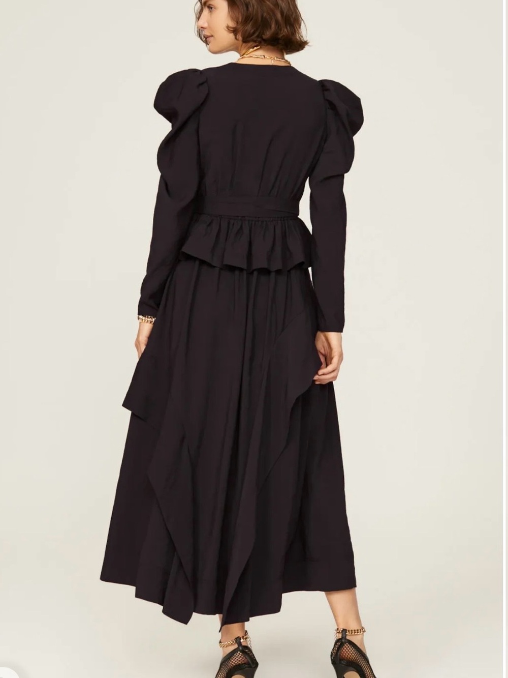 ULLA JOHNSON Virginie Black Belted Maxi Ruffle Dress Puff Sleeve Size 6 $725 - Picture 2 of 12
